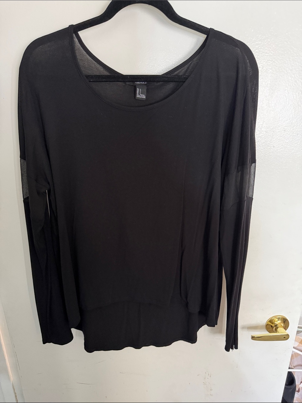 Forever 21 Black Long-Sleeve Sheer Panel Top